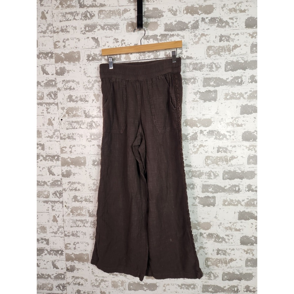 Aerie Gauze Wide Leg Pants Elastic Waist Small Brown Beach Coastal